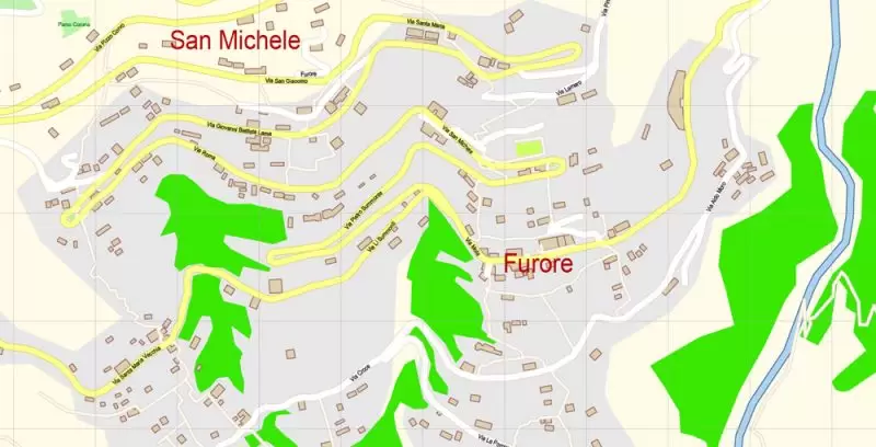 Amalfi Coast Sorrento Salerno Italy Map Vector Exact City Plan High Detailed Street Map editable Adobe Illustrator in layers