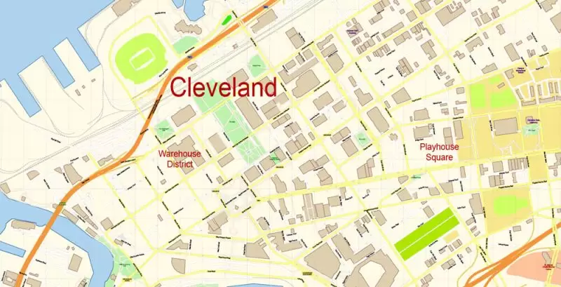 Cleveland Ohio US Map Vector Exact City Plan High Detailed Street Map editable Adobe Illustrator in layers