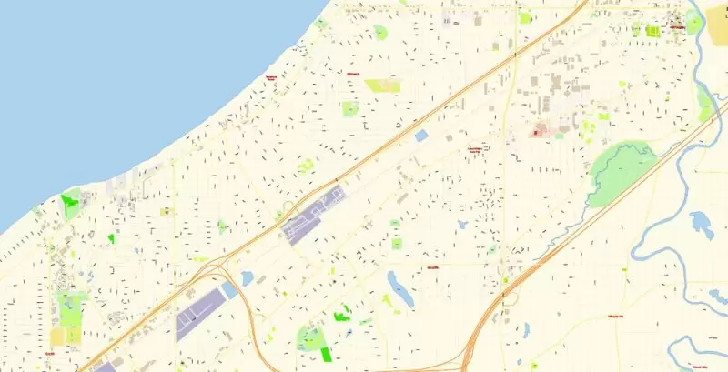 Cleveland Ohio US Map Vector Exact City Plan High Detailed Street Map editable Adobe Illustrator in layers