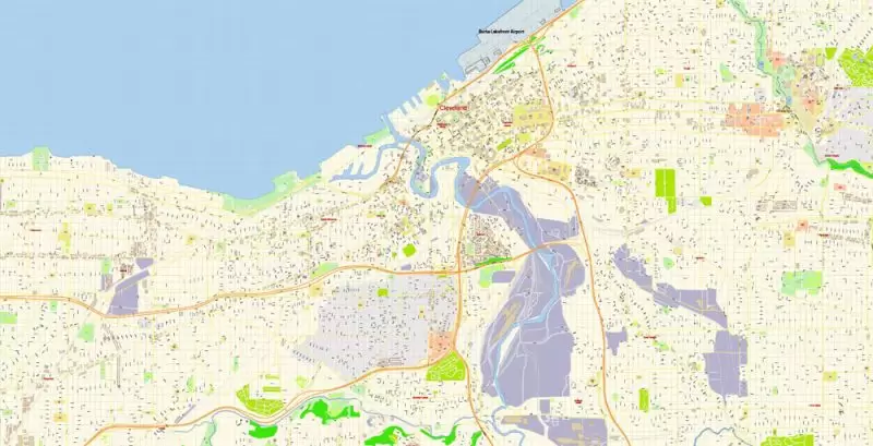 Cleveland Ohio US Map Vector Exact City Plan High Detailed Street Map editable Adobe Illustrator in layers