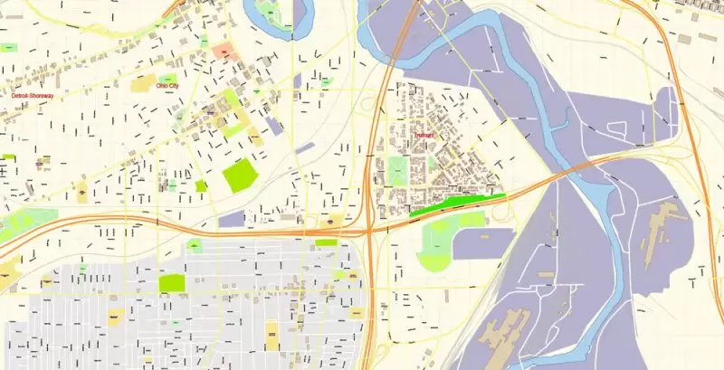 Cleveland Ohio US Map Vector Exact City Plan High Detailed Street Map editable Adobe Illustrator in layers