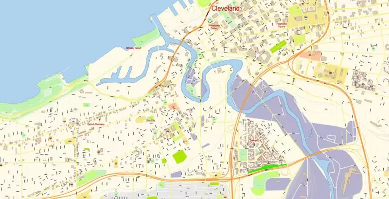 Cleveland Ohio US Map Vector Exact City Plan High Detailed Street Map editable Adobe Illustrator in layers