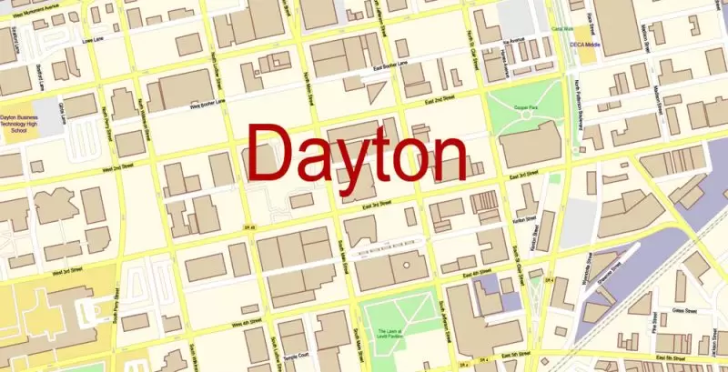 Dayton Springfield Ohio US Map Vector Exact City Plan High Detailed Street Map editable Adobe Illustrator in layers