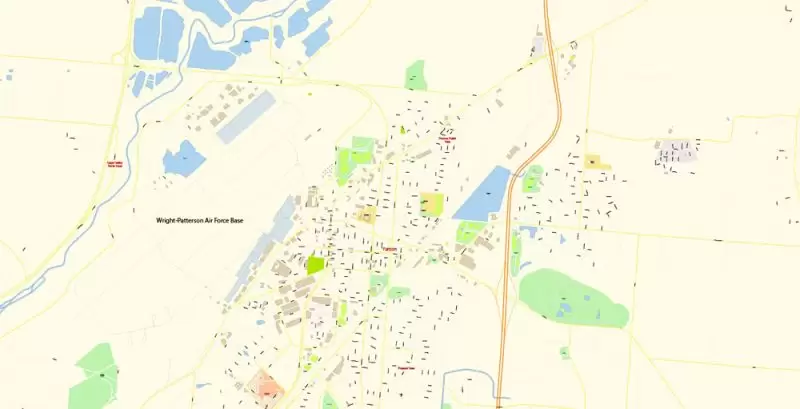 Dayton Springfield Ohio US Map Vector Exact City Plan High Detailed Street Map editable Adobe Illustrator in layers
