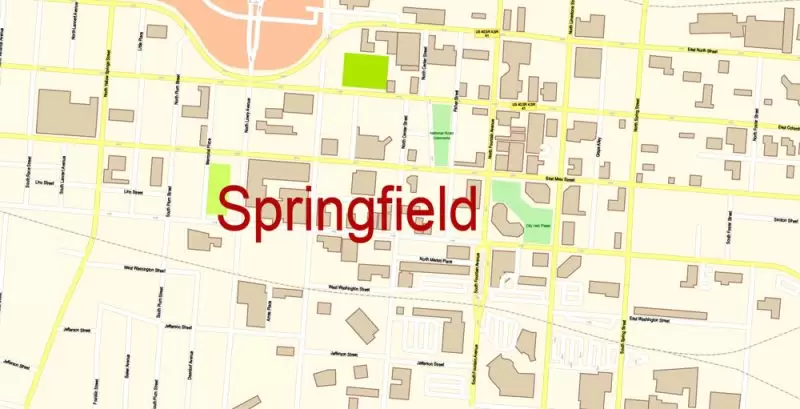 Dayton Springfield Ohio US Map Vector Exact City Plan High Detailed Street Map editable Adobe Illustrator in layers