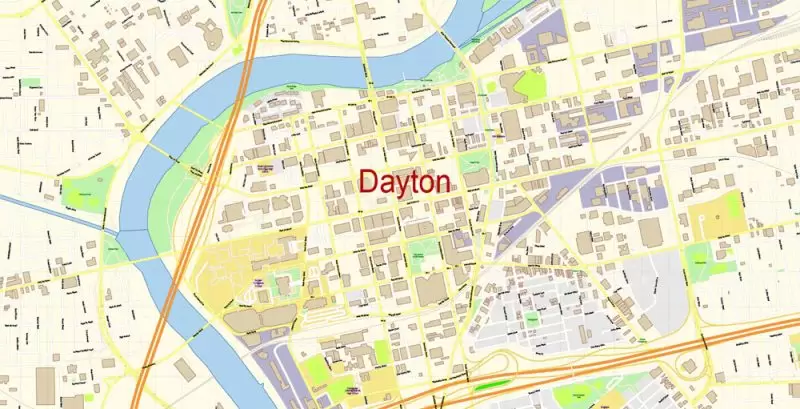 Dayton Springfield Ohio US Map Vector Exact City Plan High Detailed Street Map editable Adobe Illustrator in layers