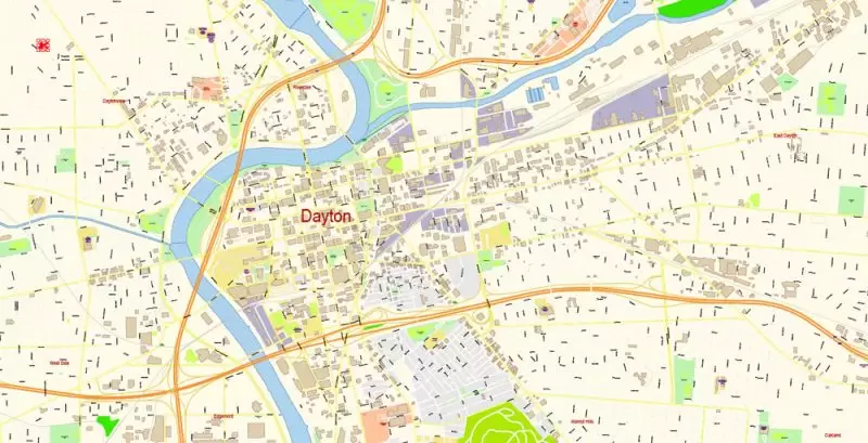 Dayton Springfield Ohio US Map Vector Exact City Plan High Detailed Street Map editable Adobe Illustrator in layers