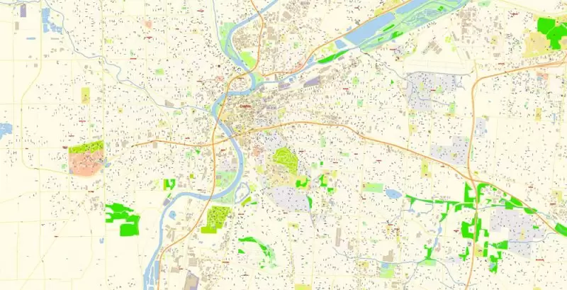 Dayton Springfield Ohio US Map Vector Exact City Plan High Detailed Street Map editable Adobe Illustrator in layers