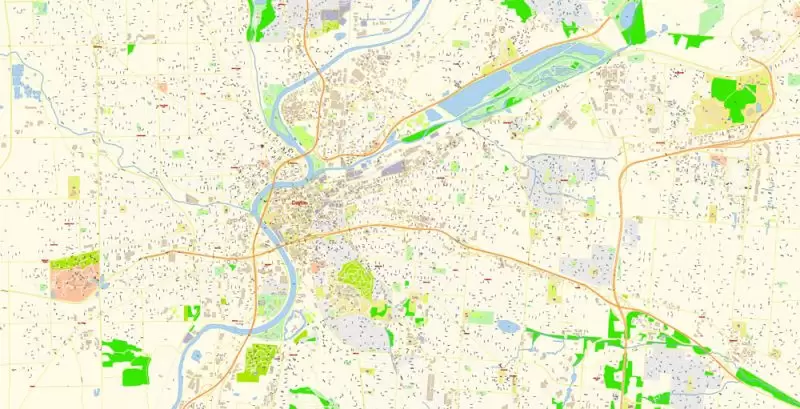 Dayton Springfield Ohio US Map Vector Exact City Plan High Detailed Street Map editable Adobe Illustrator in layers