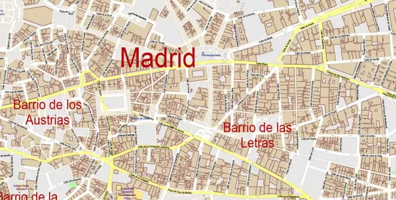 Madrid Spain Map Vector Exact City Plan High Detailed Street Map editable Adobe Illustrator in layers
