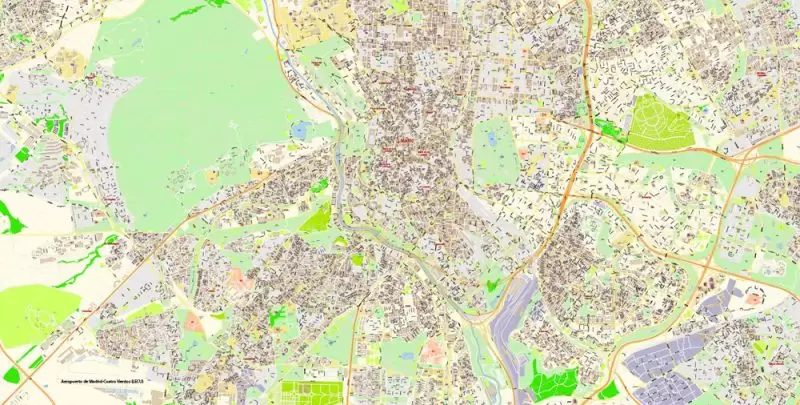 Madrid Spain Map Vector Exact City Plan High Detailed Street Map editable Adobe Illustrator in layers