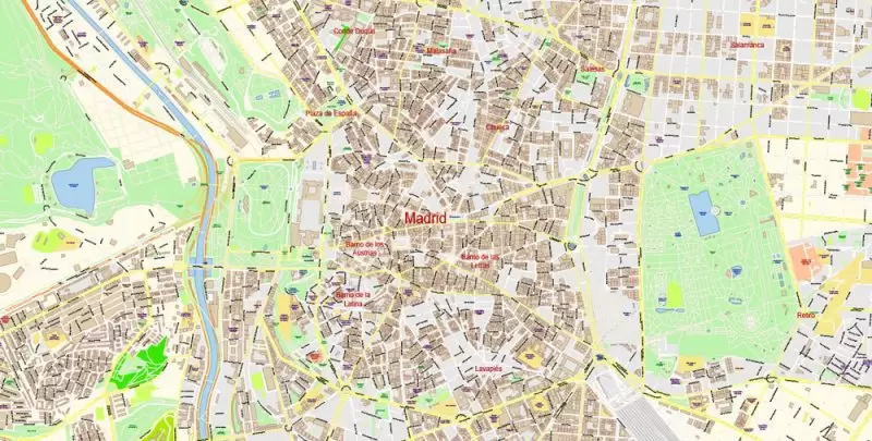 Madrid Spain Map Vector Exact City Plan High Detailed Street Map editable Adobe Illustrator in layers