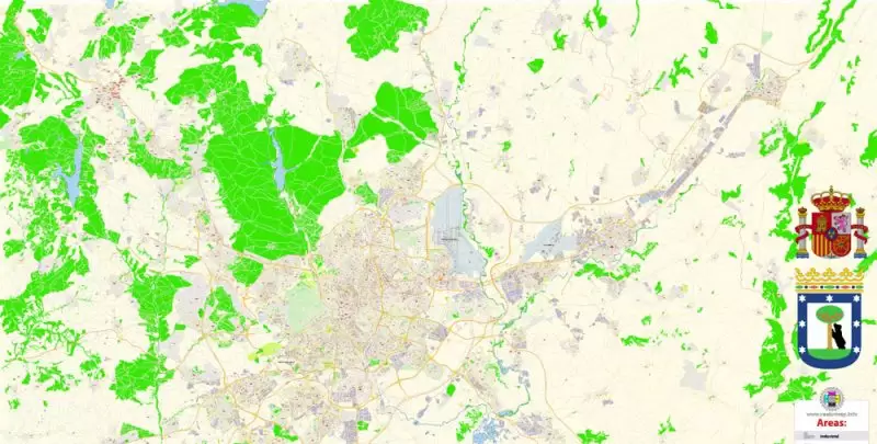 Madrid Spain Map Vector Exact City Plan High Detailed Street Map editable Adobe Illustrator in layers