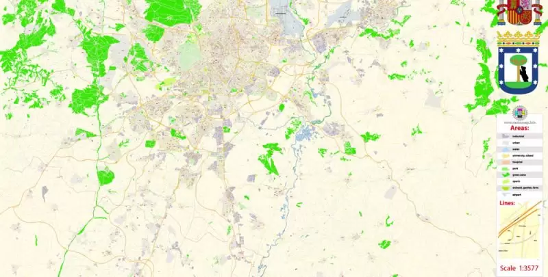 Madrid Spain Map Vector Exact City Plan High Detailed Street Map editable Adobe Illustrator in layers