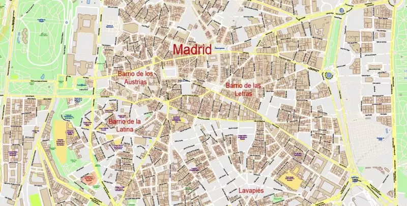 Madrid Spain Map Vector Exact City Plan High Detailed Street Map editable Adobe Illustrator in layers