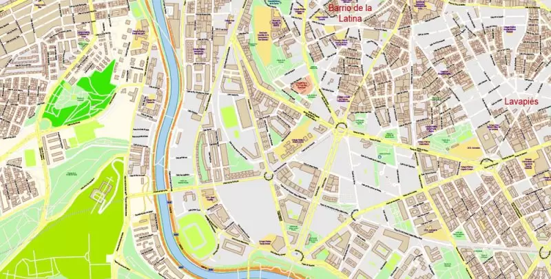 Madrid Spain Map Vector Exact City Plan High Detailed Street Map editable Adobe Illustrator in layers