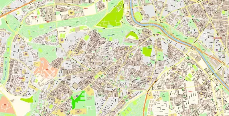 Madrid Spain Map Vector Exact City Plan High Detailed Street Map editable Adobe Illustrator in layers