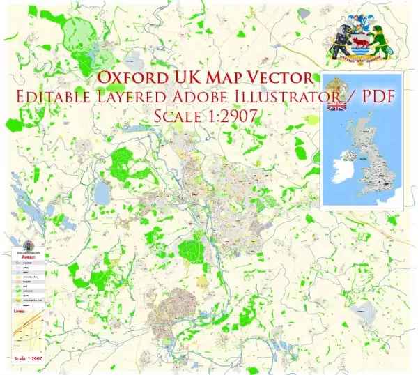 Oxford UK Map Vector Exact City Plan High Detailed Street Map editable Adobe Illustrator in layers