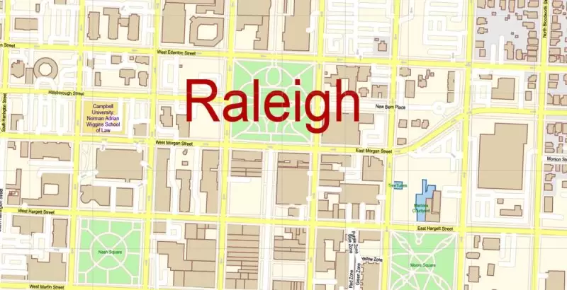Raleigh + Cary + Durham North Carolina US Map Vector Exact City Plan High Detailed Street Map editable Adobe Illustrator in layers