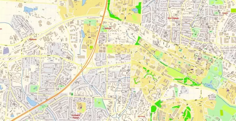 Raleigh + Cary + Durham North Carolina US Map Vector Exact City Plan High Detailed Street Map editable Adobe Illustrator in layers