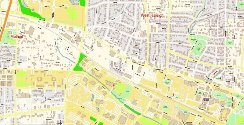 Raleigh + Cary + Durham North Carolina US Map Vector Exact City Plan High Detailed Street Map editable Adobe Illustrator in layers