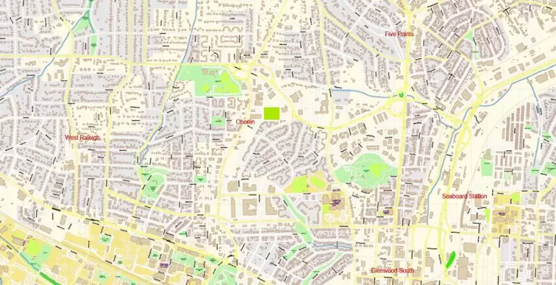Raleigh + Cary + Durham North Carolina US Map Vector Exact City Plan High Detailed Street Map editable Adobe Illustrator in layers