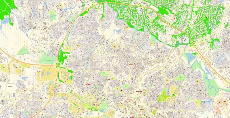 Raleigh + Cary + Durham North Carolina US Map Vector Exact City Plan High Detailed Street Map editable Adobe Illustrator in layers