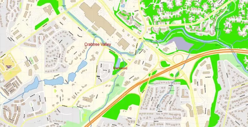 Raleigh + Cary + Durham North Carolina US Map Vector Exact City Plan High Detailed Street Map editable Adobe Illustrator in layers