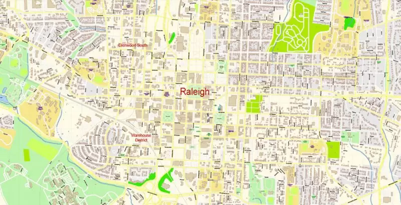 Raleigh + Cary + Durham North Carolina US Map Vector Exact City Plan High Detailed Street Map editable Adobe Illustrator in layers