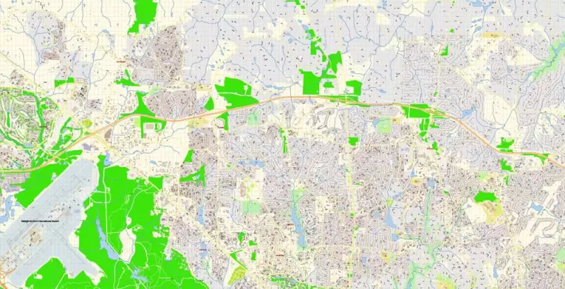Raleigh + Cary + Durham North Carolina US Map Vector Exact City Plan High Detailed Street Map editable Adobe Illustrator in layers