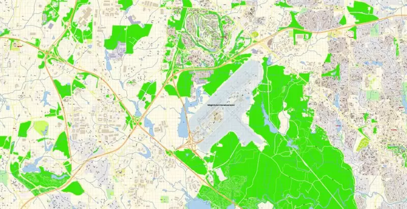 Raleigh + Cary + Durham North Carolina US Map Vector Exact City Plan High Detailed Street Map editable Adobe Illustrator in layers