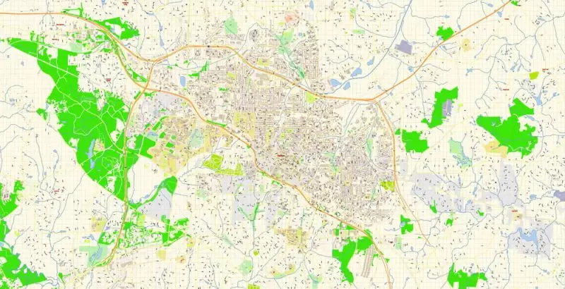 Raleigh + Cary + Durham North Carolina US Map Vector Exact City Plan High Detailed Street Map editable Adobe Illustrator in layers