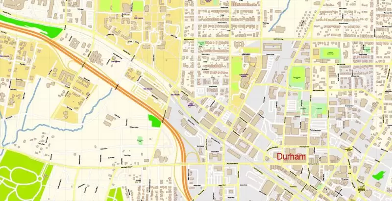 Raleigh + Cary + Durham North Carolina US Map Vector Exact City Plan High Detailed Street Map editable Adobe Illustrator in layers