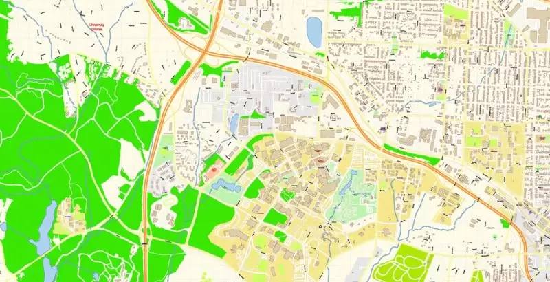 Raleigh + Cary + Durham North Carolina US Map Vector Exact City Plan High Detailed Street Map editable Adobe Illustrator in layers