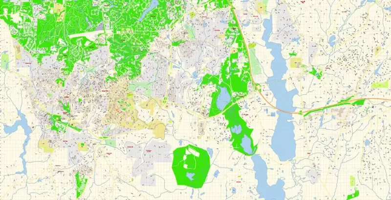 Raleigh + Cary + Durham North Carolina US Map Vector Exact City Plan High Detailed Street Map editable Adobe Illustrator in layers