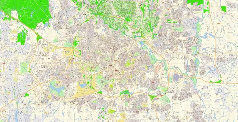 Raleigh + Cary + Durham North Carolina US Map Vector Exact City Plan High Detailed Street Map editable Adobe Illustrator in layers