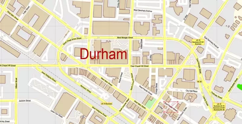 Raleigh + Cary + Durham North Carolina US Map Vector Exact City Plan High Detailed Street Map editable Adobe Illustrator in layers