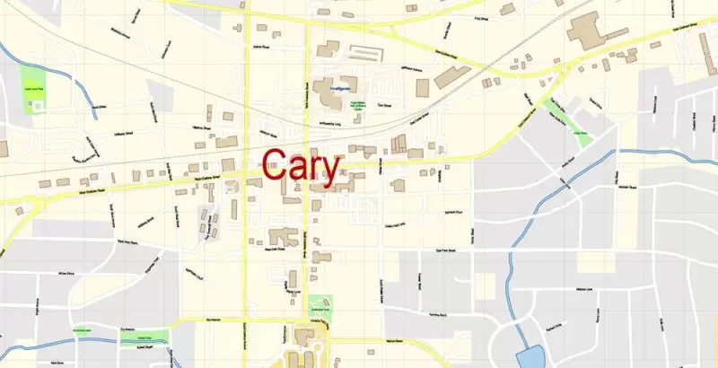 Raleigh + Cary + Durham North Carolina US Map Vector Exact City Plan High Detailed Street Map editable Adobe Illustrator in layers