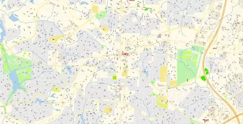 Raleigh + Cary + Durham North Carolina US Map Vector Exact City Plan High Detailed Street Map editable Adobe Illustrator in layers