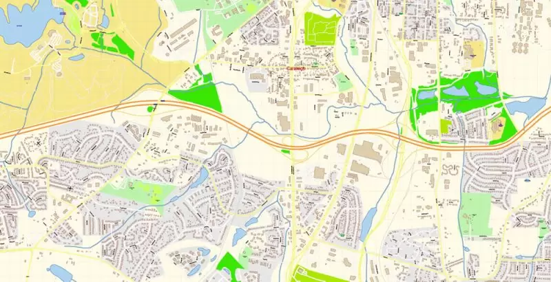 Raleigh + Cary + Durham North Carolina US Map Vector Exact City Plan High Detailed Street Map editable Adobe Illustrator in layers