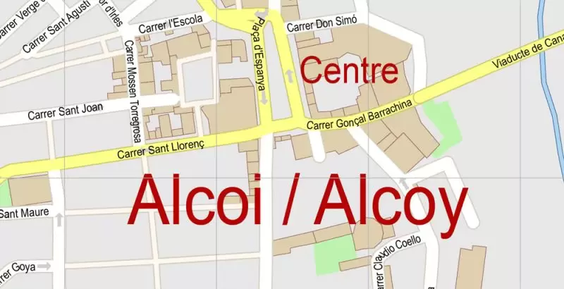 Alcoi Alcoy Alicante Spain Map Vector Exact City Plan High Detailed Street Map editable Adobe Illustrator in layers