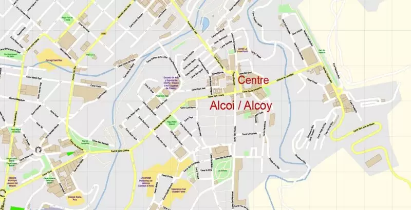 Alcoi Alcoy Alicante Spain Map Vector Exact City Plan High Detailed Street Map editable Adobe Illustrator in layers