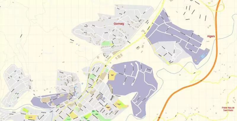 Alcoi Alcoy Alicante Spain Map Vector Exact City Plan High Detailed Street Map editable Adobe Illustrator in layers