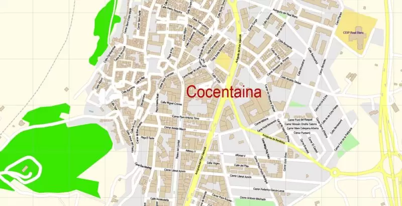 Alcoi Alcoy Alicante Spain Map Vector Exact City Plan High Detailed Street Map editable Adobe Illustrator in layers