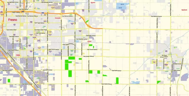 Fresno California US Map Vector Exact City Plan Low Detailed Street Map editable Adobe Illustrator in layers