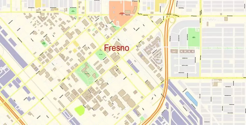 Fresno California US Map Vector Exact City Plan High Detailed Street Map editable Adobe Illustrator in layers