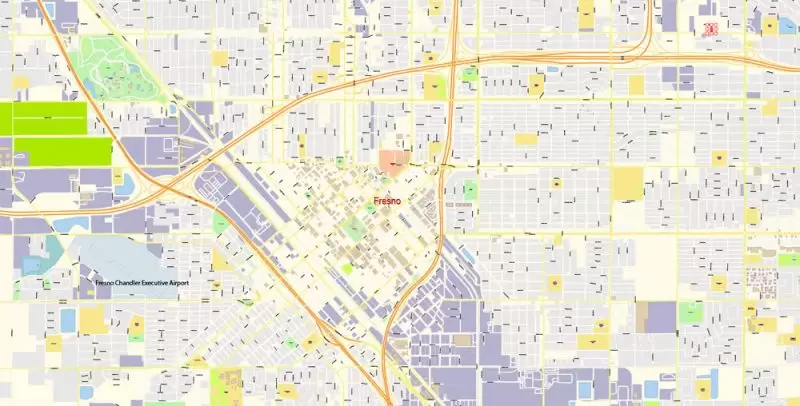 Fresno California US Map Vector Exact City Plan High Detailed Street Map editable Adobe Illustrator in layers