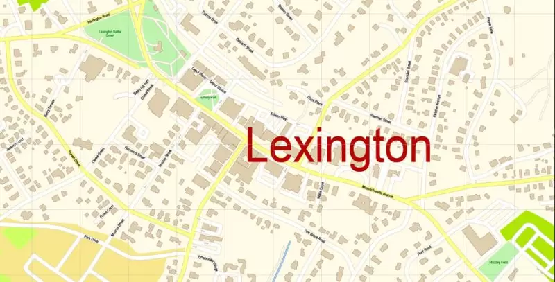Lexington Area Massachusetts US Map Vector Exact City Plan High Detailed Street Map editable Adobe Illustrator in layers