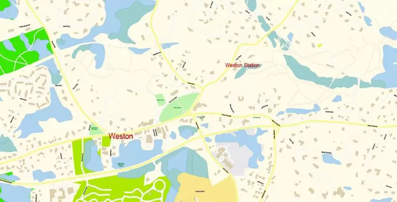 Lexington Area Massachusetts US Map Vector Exact City Plan High Detailed Street Map editable Adobe Illustrator in layers