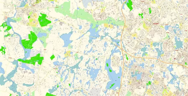 Lexington Area Massachusetts US Map Vector Exact City Plan High Detailed Street Map editable Adobe Illustrator in layers